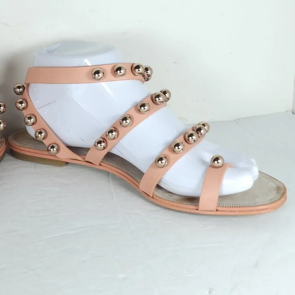 Pedro Garcia Women's Enrica EU39 US8,5 Pink Leather Studded Embellished Sandals
